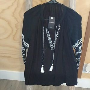 Black boho blouse with white design